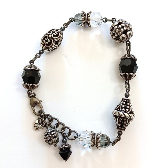 Brighton JET SET Bead &amp; Crystal Black Gun Metal Necklace &amp; Bracelet Set - Picture 3 of 5